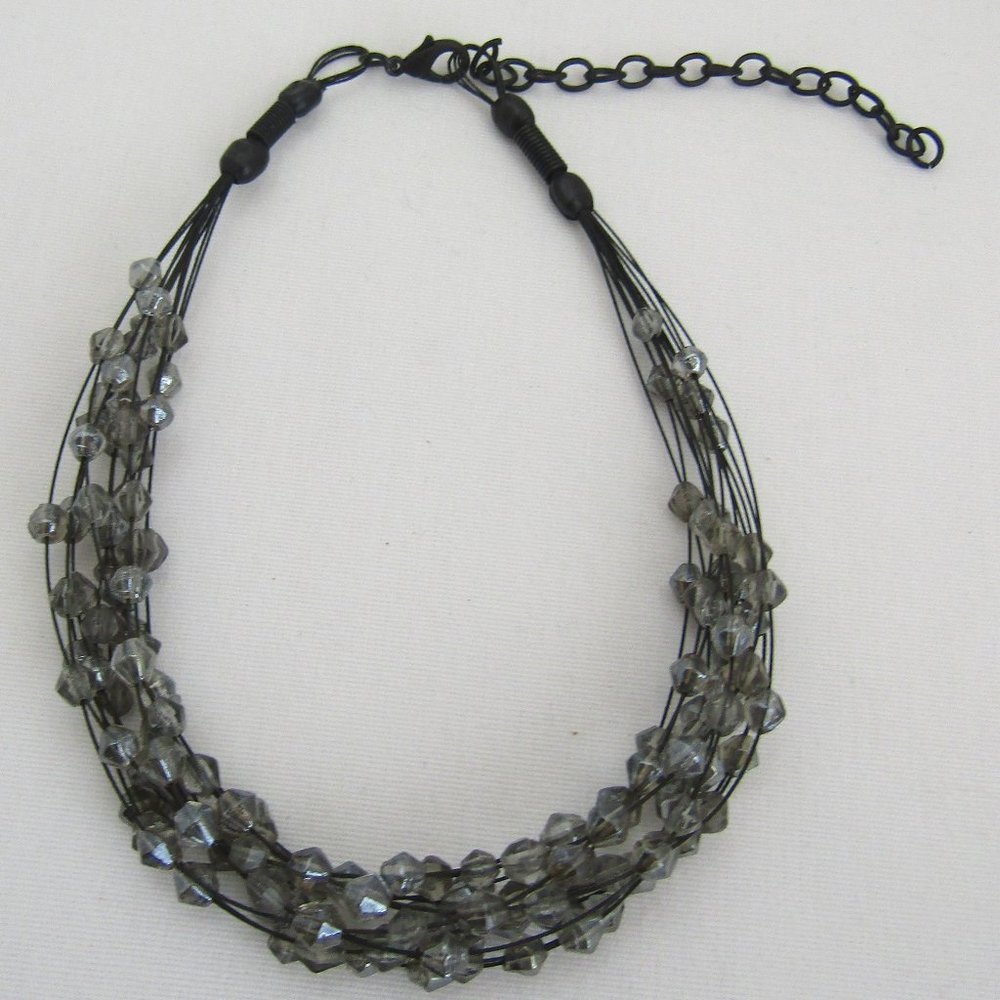 Antique Ornate Choker Necklace blue Art Deco Lovely Old Metal, Beaded Piece